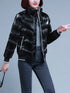 Damen Winter-Fleecejacke - Glänzendes Schwarz mit Stehkragen und Reißverschluss